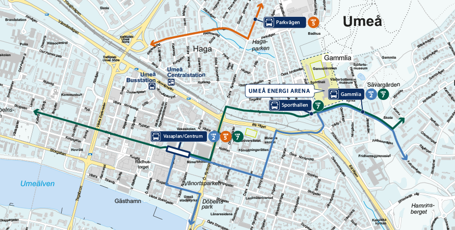 Routes and bus stops near Gammlia, see description